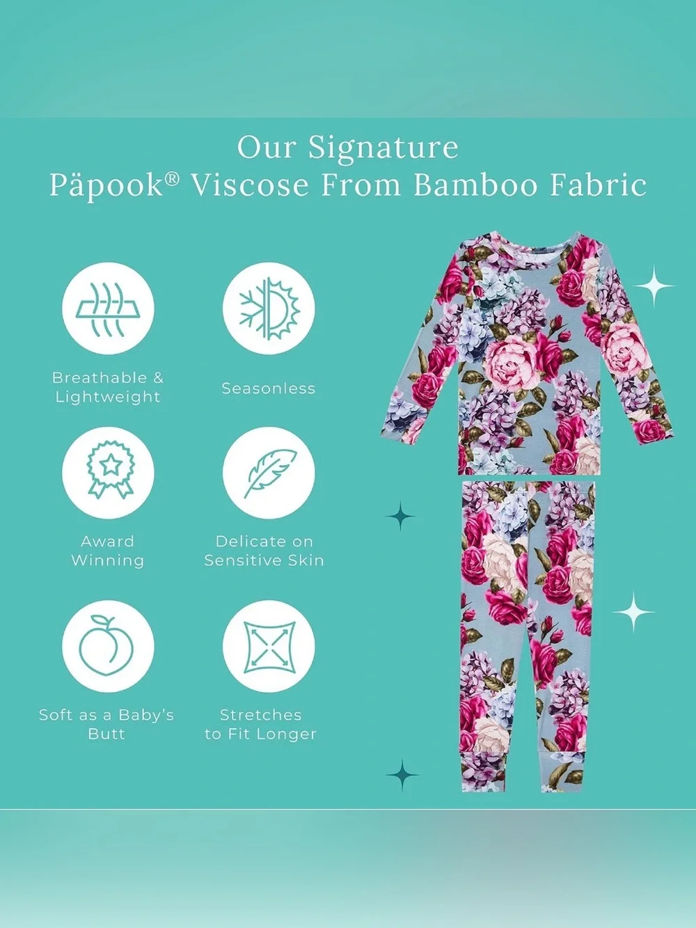 NWT POSH PEANUT Girls Pajama Set - Blue with Pink Rose Print